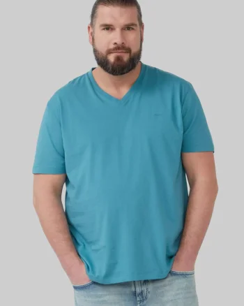 s.Oliver Big Sizes Tricou barbati big sizes cu decolteu in V, Regular Fit, din bumbac, Turcoaz (SELECTATI MARIMEA: 2XL)