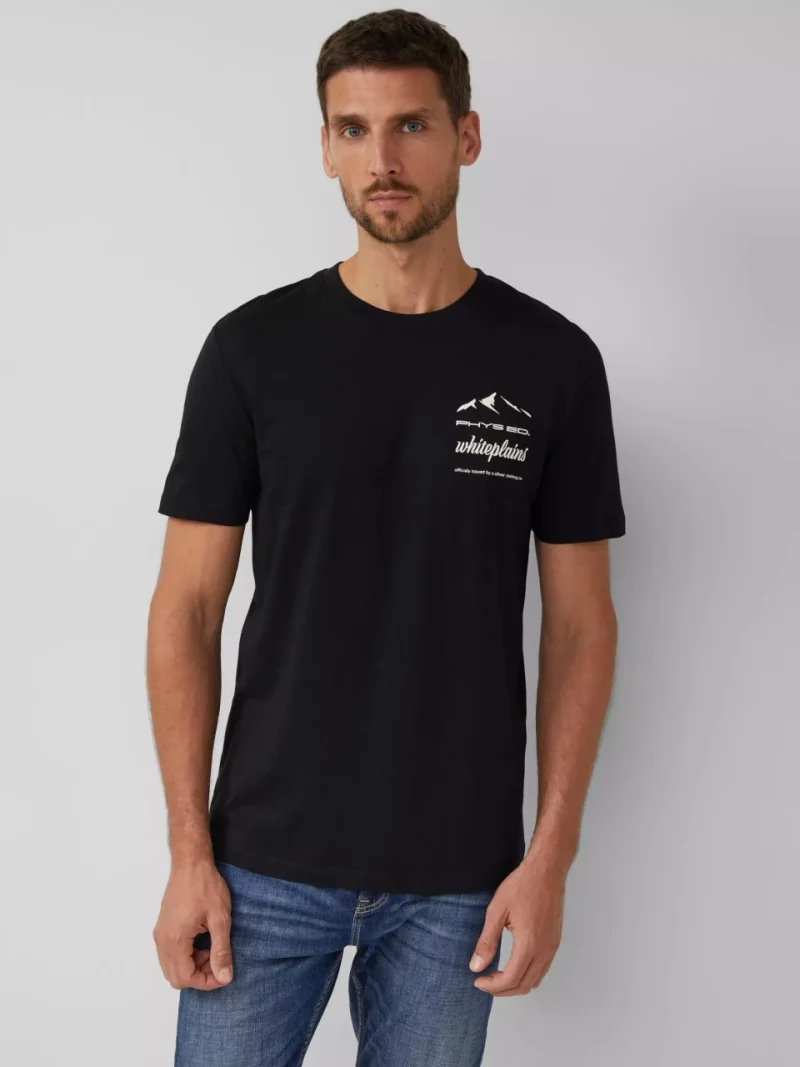 s.Oliver Tricou barbati cu imprimeu frontal, Regular fit, Negru (SELECTATI MARIMEA: S)