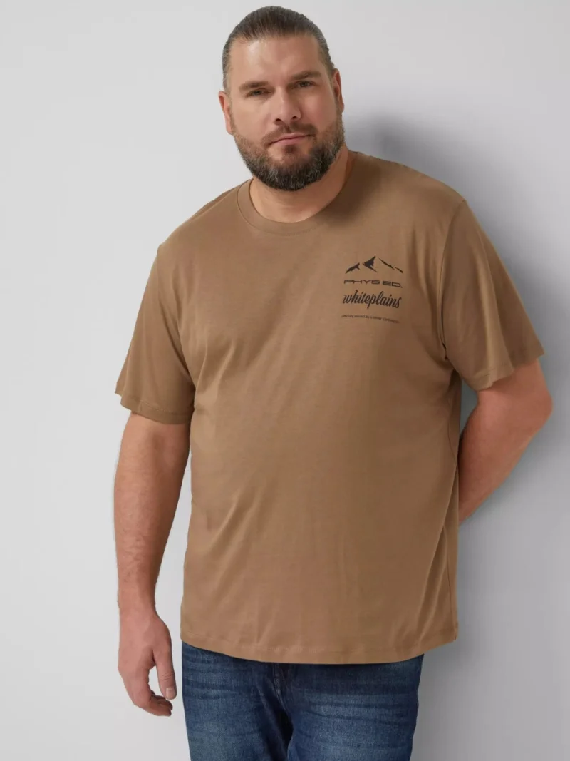 s.Oliver Big Sizes Tricou barbati big sizes, cu decolteu la baza gatului si imprimeu cu text, Maro (SELECTATI MARIMEA: 2XL)