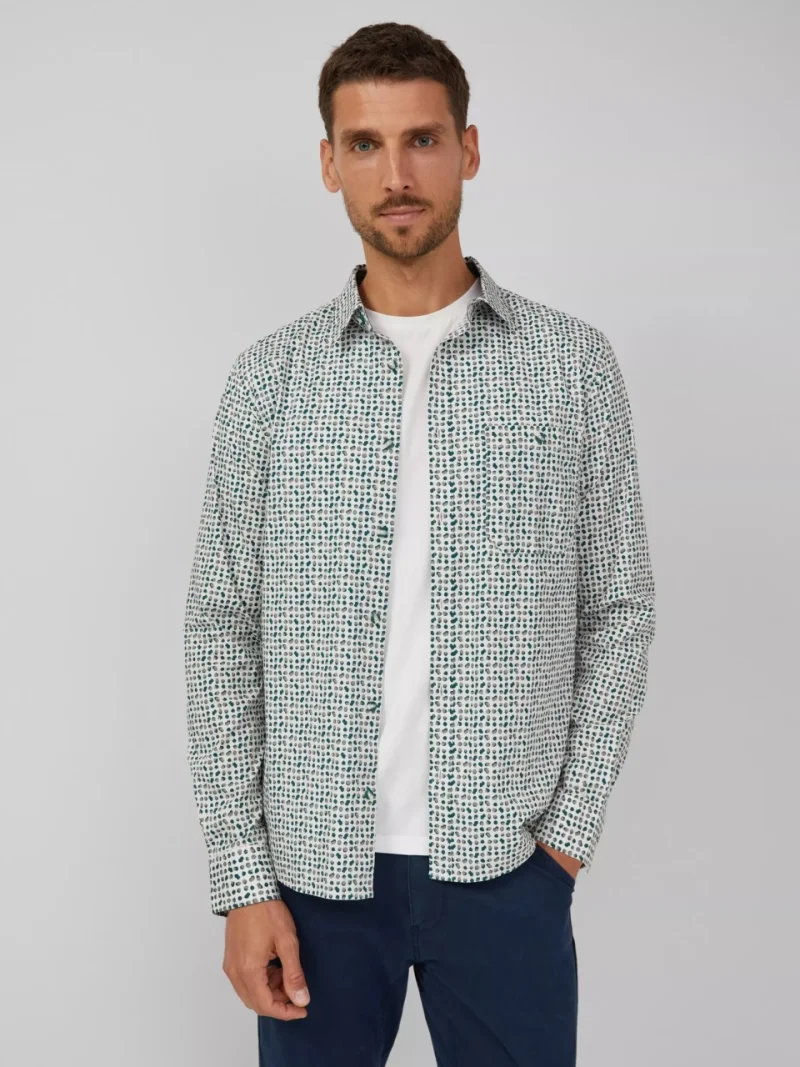 s.Oliver Camasa barbati, Slim fit cu imprimeu cu puncte, din amestec de bumbac, Gri (SELECTATI MARIMEA: M)