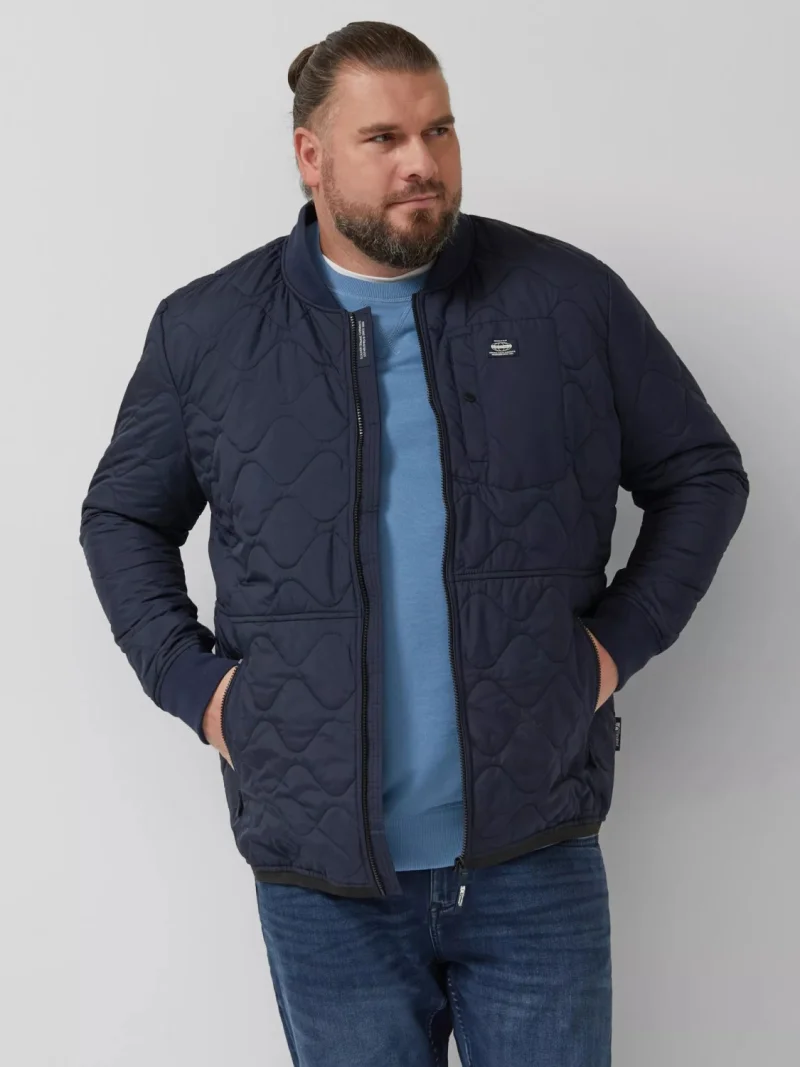 s.Oliver Big Size Jacheta bomber, barbati big sizes, cu guler tricotat si model in valuri, Bleumarin inchis (SELECTATI MARIMEA: 3XL)