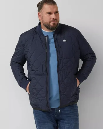 s.Oliver Big Size Jacheta bomber, barbati big sizes, cu guler tricotat si model in valuri, Bleumarin inchis (SELECTATI MARIMEA: 3XL)