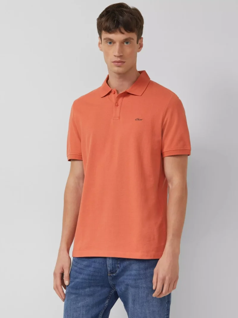 s.Oliver Tricou polo barbati, cu logo, Regular fit, Portocaliu (SELECTATI MARIMEA: XL)