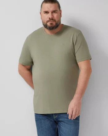 s.Oliver Big Sizes Tricou barbati big sizes, din bumbac, cu decolteu la baza gatului, Olive (SELECTATI MARIMEA: 2XL)