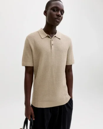 Jack & Jones, Tricou polo barbati cu aspect tricotat, Regular fit, Bej (SELECTATI MARIMEA: M)