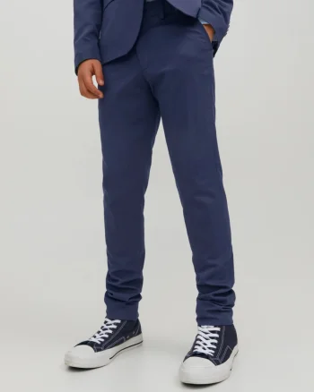 Jack & Jones Pantaloni costum baieti, SOLAR, cu talie medie si croiala Super Slim Fit, Bleumarin (SELECTATI MARIMEA: 134 cm)