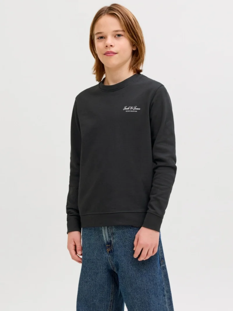 Jack & Jones Bluza baieti, Relaxed fit, cu decolteu la baza gatului, Negru (SELECTATI MARIMEA: 128 cm)