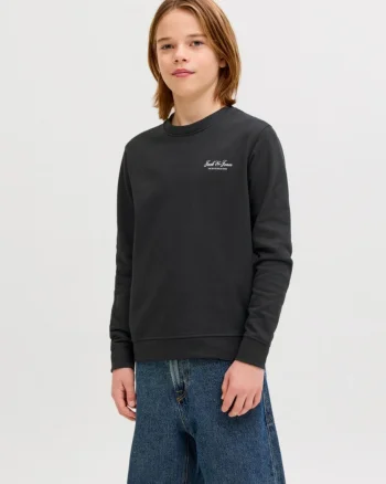 Jack & Jones Bluza baieti, Relaxed fit, cu decolteu la baza gatului, Negru (SELECTATI MARIMEA: 128 cm)