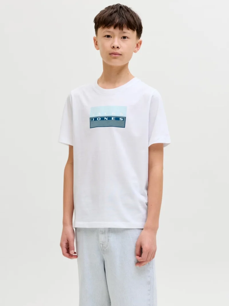 Jack & Jones Tricou baieti, Regular fit la baza gatului, Alb (SELECTATI MARIMEA: 140 cm)