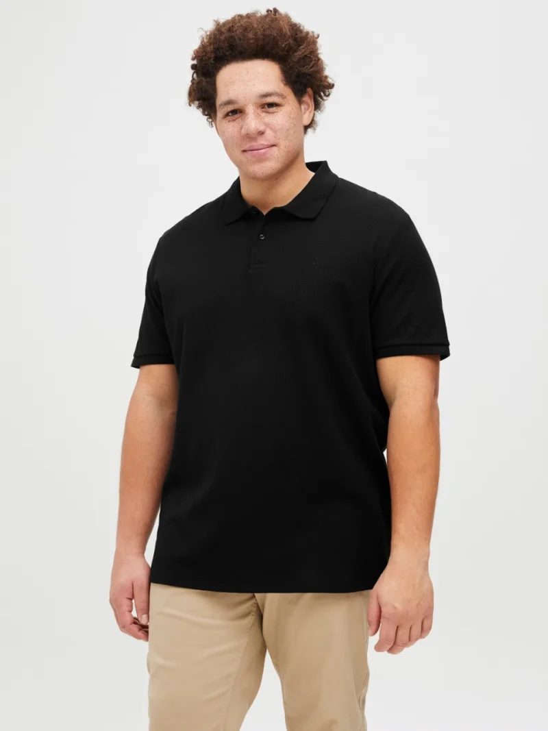 Jack & Jones Plus Tricou polo barbati big sizes, cu logo, Regular fit, Negru (SELECTATI MARIMEA: 2XL)