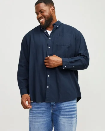 Jack & Jones Plus Camasa casual barbati big sizes, din bumbac organic, Bleumarin inchis (SELECTATI MARIMEA: 6XL)