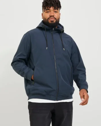 Jack & Jones Plus Jacheta softshell cu gluga barbati big sizes, Bleumarin inchis (SELECTATI MARIMEA: 3XL)