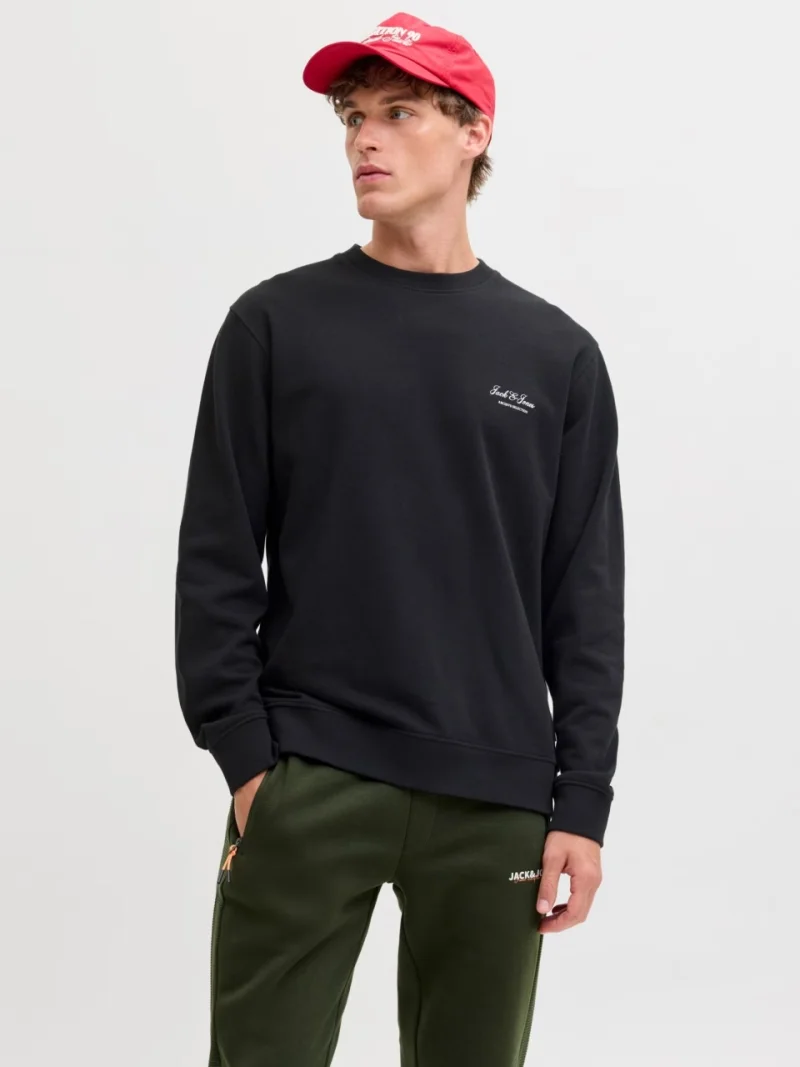 Jack & Jones Bluza barbati, Relaxed fit, cu decolteu la baza gatului, Negru (SELECTATI MARIMEA: XS)