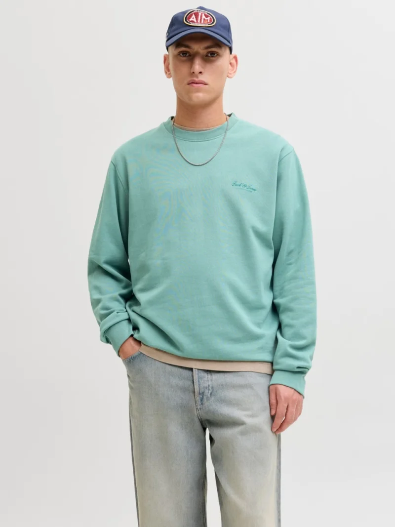 Jack & Jones Bluza barbati, Relaxed fit, cu decolteu la baza gatului, Verde deschis (SELECTATI MARIMEA: XS)