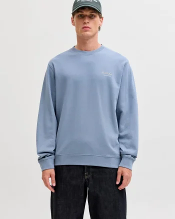 Jack & Jones Bluza barbati, Relaxed fit, cu decolteu la baza gatului, Albastru (SELECTATI MARIMEA: S)