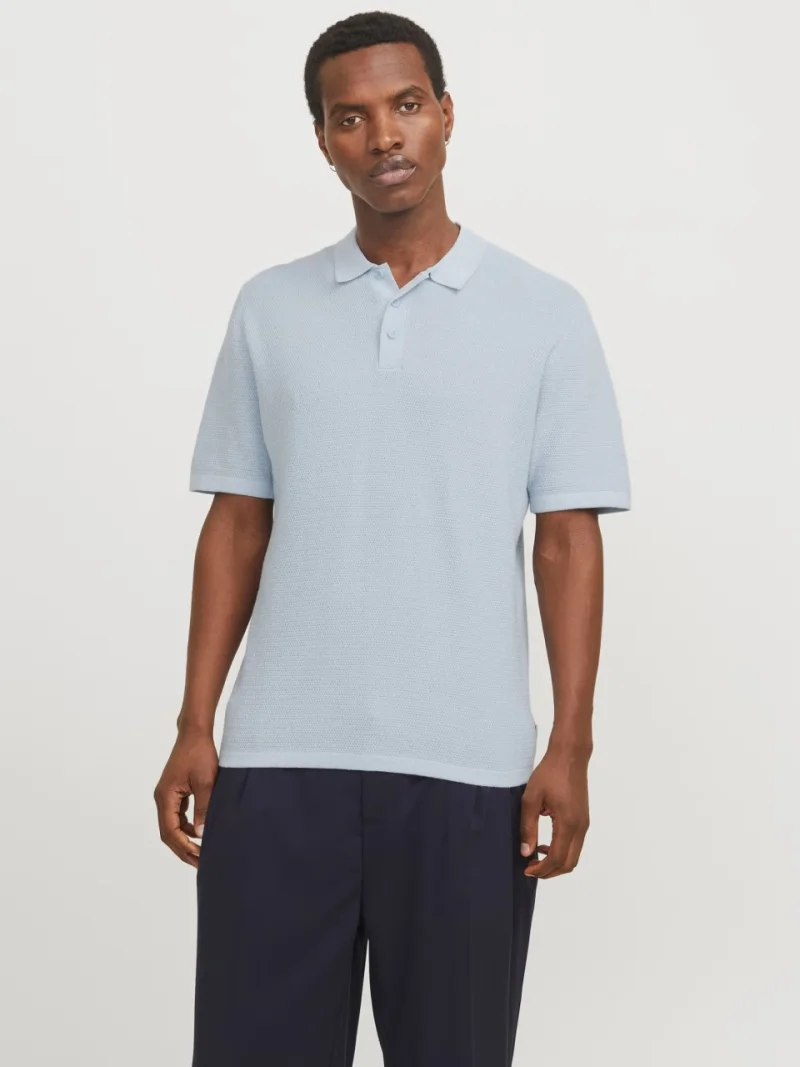 Jack & Jones Tricou polo barbati, cu aspect tricotat, Regular Fit, Albastru deschis (SELECTATI MARIMEA: XS)