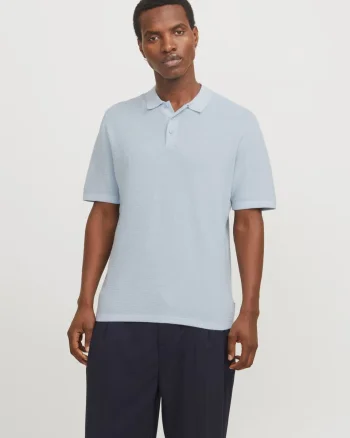 Jack & Jones Tricou polo barbati, cu aspect tricotat, Regular Fit, Albastru deschis (SELECTATI MARIMEA: XS)