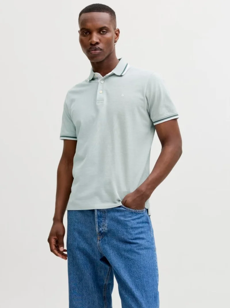 Jack & Jones Tricou polo barbati, Slim fit cu guler contrast, Verde deschis (SELECTATI MARIMEA: S)