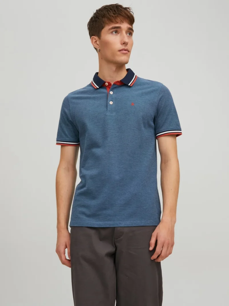 Jack & Jones Tricou polo barbati, Slim fit cu guler contrast, Albastru inchis (SELECTATI MARIMEA: S)