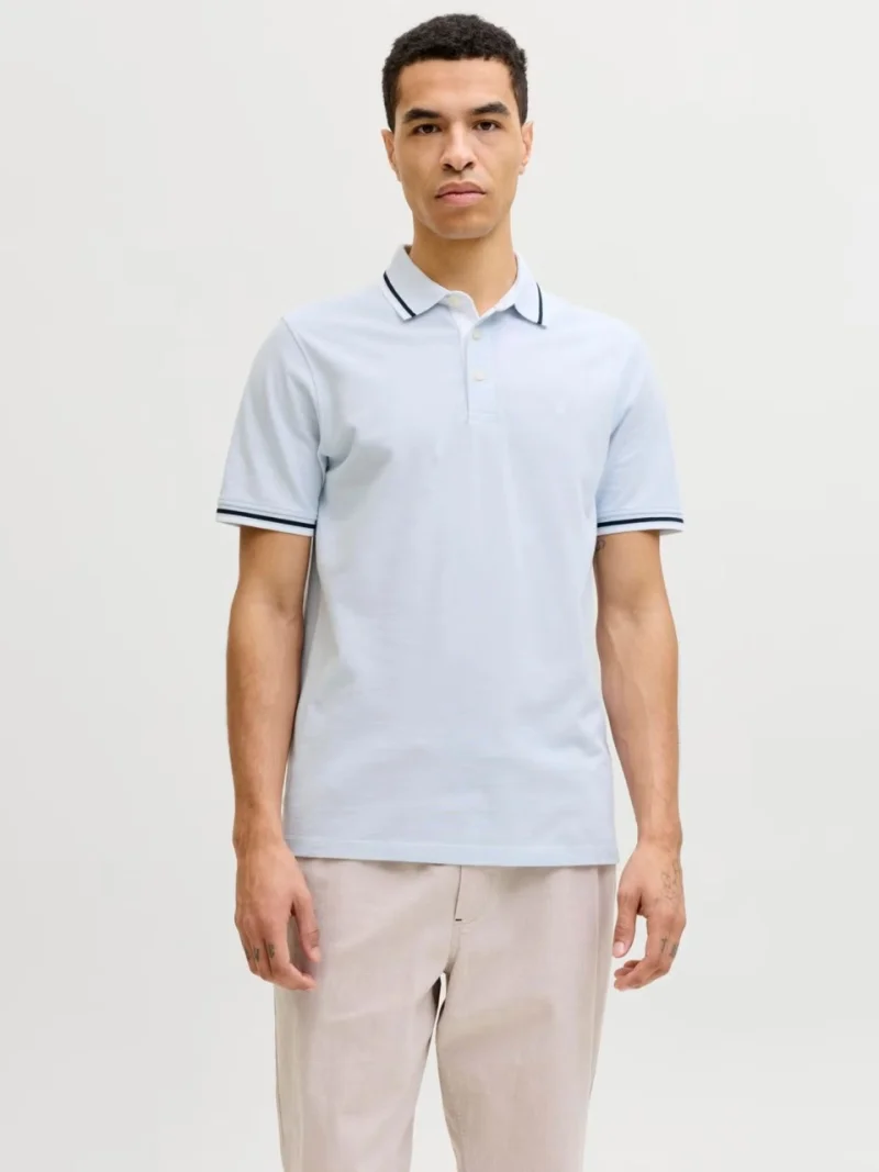 Jack & Jones Tricou polo barbati, Slim fit cu guler contrast, Albastru deschis (SELECTATI MARIMEA: S)
