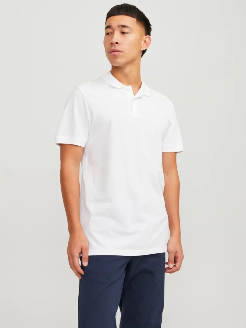 Jack & Jones Tricou polo Basic, Slim Fit, din bumbac, Alb (SELECTATI MARIMEA: M)