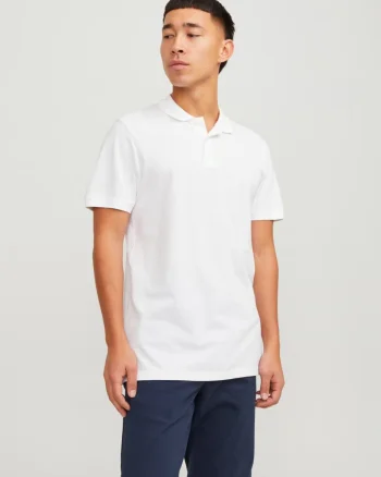 Jack & Jones Tricou polo Basic, Slim Fit, din bumbac, Alb (SELECTATI MARIMEA: M)