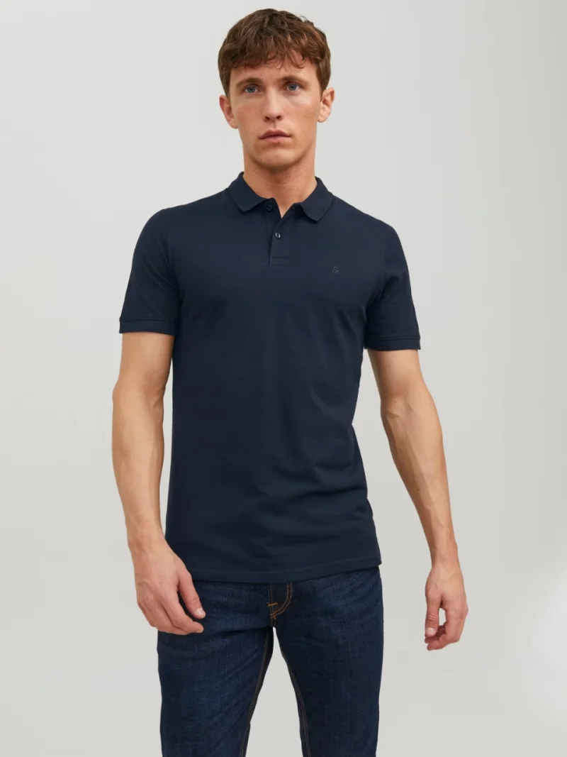 Jack & Jones Tricou polo Basic, Slim Fit, din bumbac, Bleumarin inchis (SELECTATI MARIMEA: 2XL)