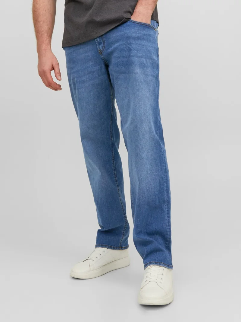 Jack & Jones Plus Blugi Mike, barbati big sizes, cu talie inalta si croiala Conica, Albastru (SELECTATI MARIMEA: 54, SELECTATI LUNGIMEA: 32)