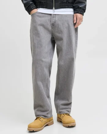 Jack & Jones Blugi barbati ALEX, cu talie inalta si croiala Baggy fit, Gri (SELECTATI MARIMEA: 29, SELECTATI LUNGIMEA: 32)