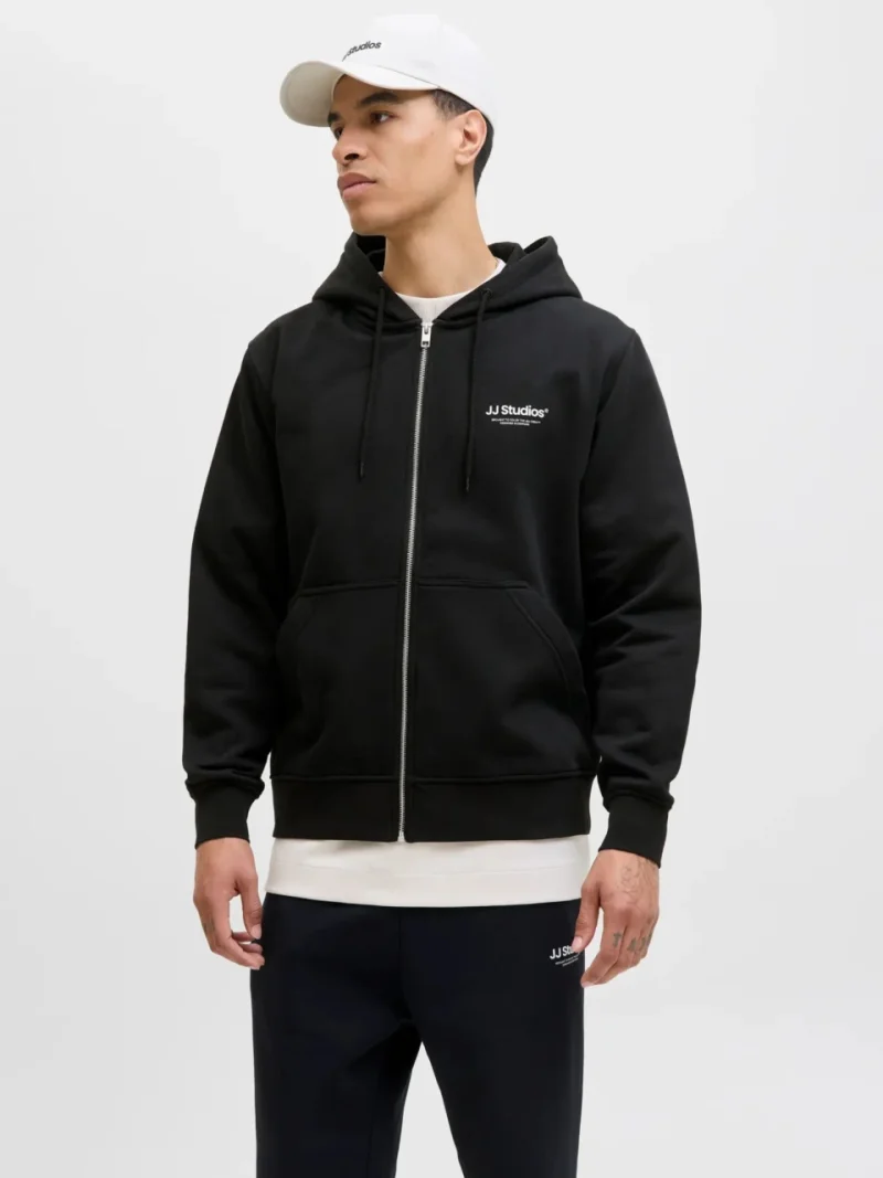 Jack & Jones Hanorac cu fermoar barbati, Soho, Relaxed fit, Negru (SELECTATI MARIMEA: 2XL)