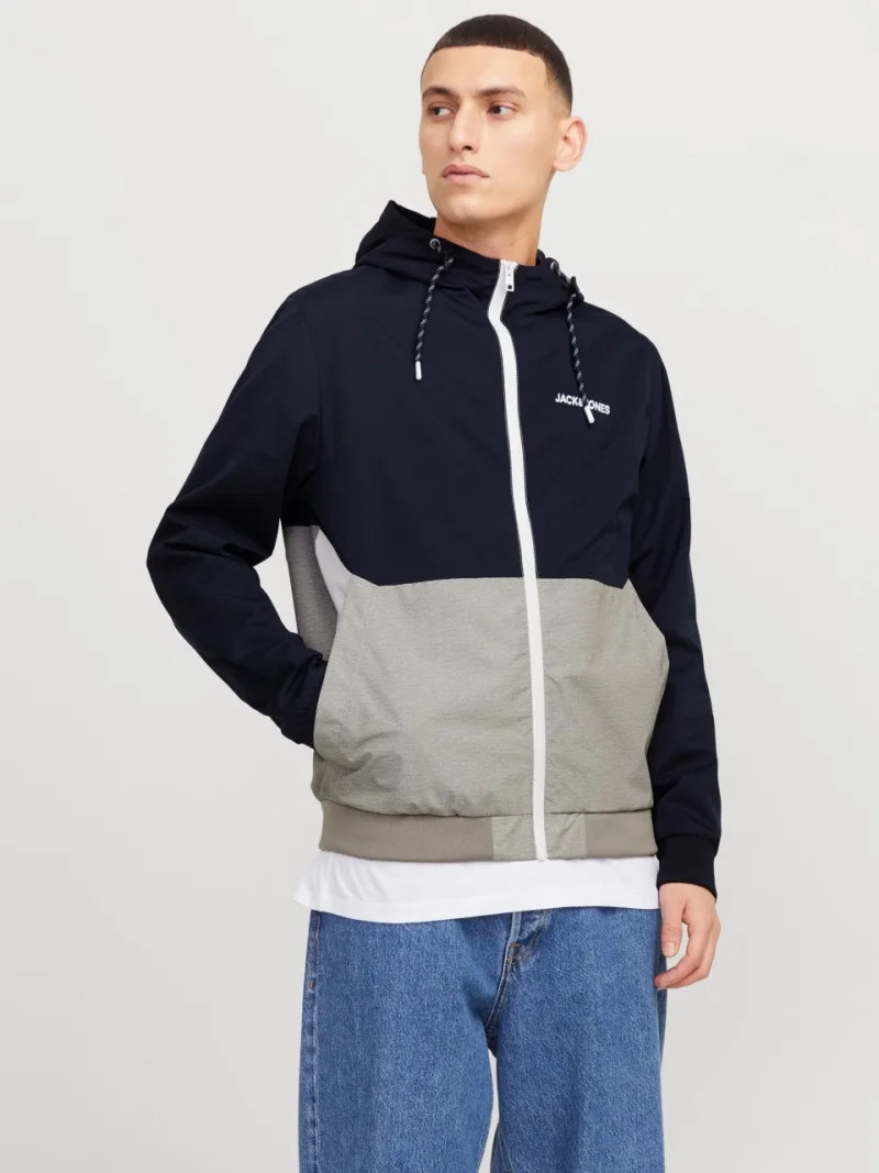 Jack & Jones Jacheta bomber cu gluga, JJERUSH HOOD, Bleumarin inchis/Gri (SELECTATI MARIMEA: M)