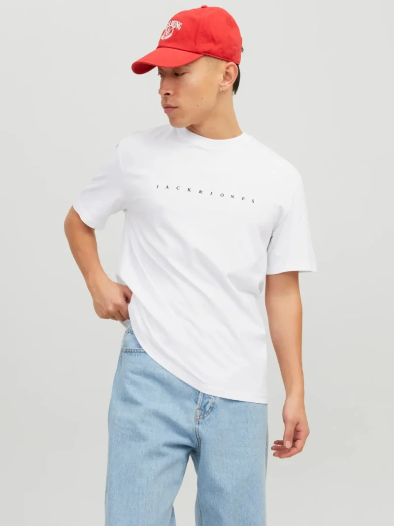 Jack & Jones Tricou barbati JJESTAR JJ TEE SS, cu textul Jack & Jones, Relaxed Fit, Alb (SELECTATI MARIMEA: L)