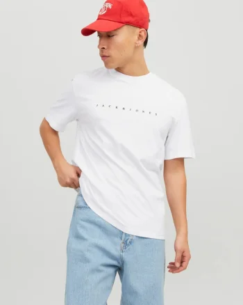 Jack & Jones Tricou barbati JJESTAR JJ TEE SS, cu textul Jack & Jones, Relaxed Fit, Alb (SELECTATI MARIMEA: L)