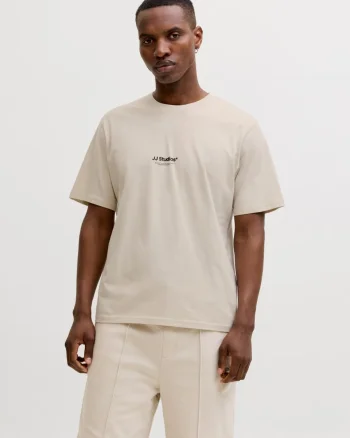 Jack & Jones Tricou barbati, JJESOHO TEE SS, la baza gatului, Relaxed Fit, Crem (SELECTATI MARIMEA: XL)