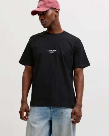 Jack & Jones Tricou barbati, JJESOHO TEE SS, la baza gatului, Relaxed Fit, Negru (SELECTATI MARIMEA: S)