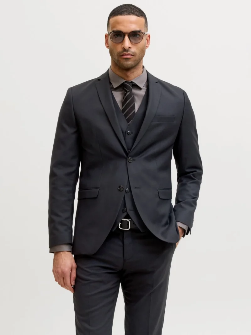 Jack & Jones Sacou barbati, din amestec de lana, Super Slim, JPRSOLARIS Premium, Negru (SELECTATI MARIMEA: 46)