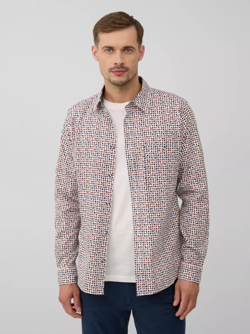 s.Oliver Camasa barbati, din amestec de bumbac, imprimeu cu puncte, Slim fit, Alb (SELECTATI MARIMEA: M)