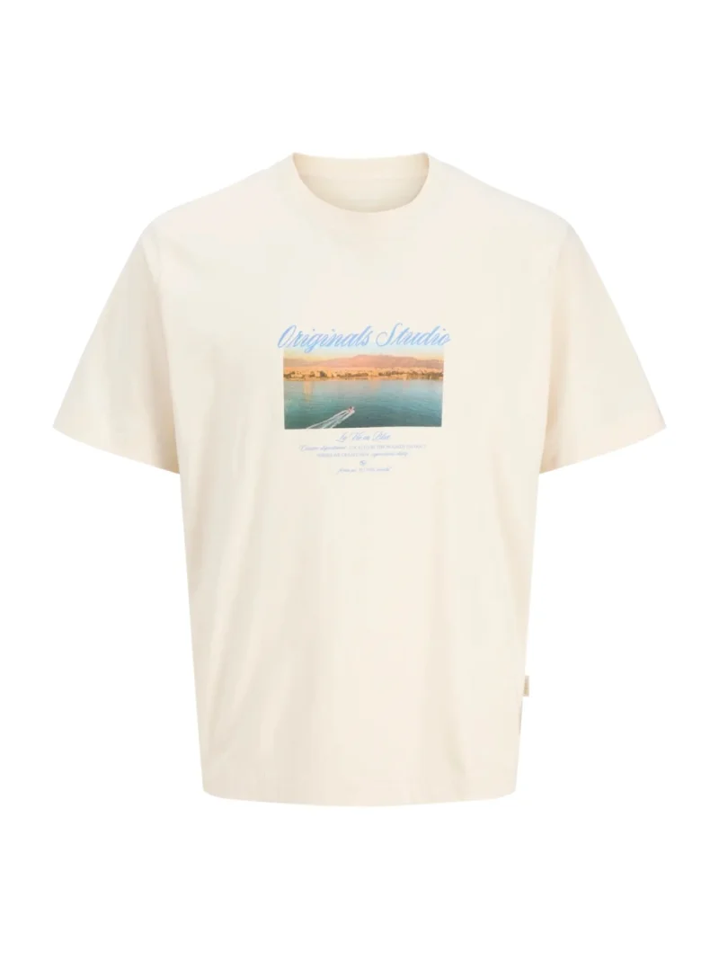 Jack & Jones Tricou barbati, din bumbac, Relaxed Fit, JORNORREBRO, Crem (SELECTATI MARIMEA: M)