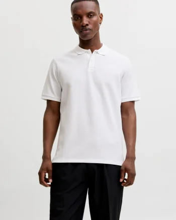 Jack & Jones Tricou polo barbati, din amestec de bumbac, Regular Fit, JJEAUSTIN, Alb (SELECTATI MARIMEA: 2XL)