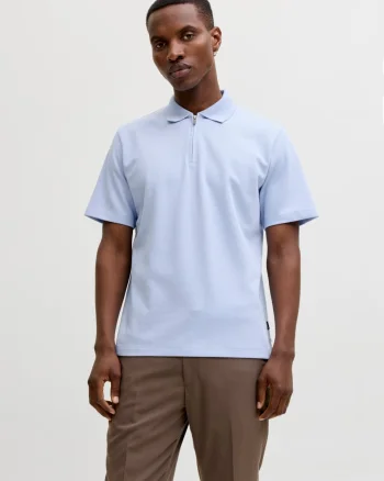 Jack & Jones Tricou polo barbati, cu fermoar, Regular Fit, JPRBLAETHAN, Albastru (SELECTATI MARIMEA: 2XL)