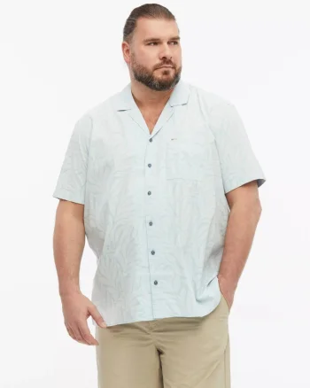 s.Oliver Big Sizes Camasa cu imprimeu floral, barbati big sizes, din amestec de bumbac, Resort fit, Albastru deschis (SELECTATI MARIMEA: 5XL)