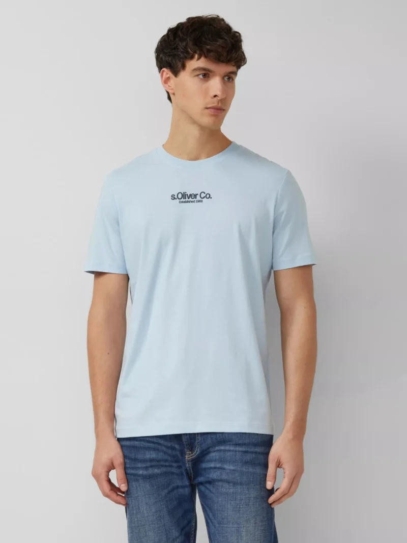 s.Oliver Tricou barbati la baza gatului, din bumbac, Regular fit, Albastru deschis (SELECTATI MARIMEA: M)
