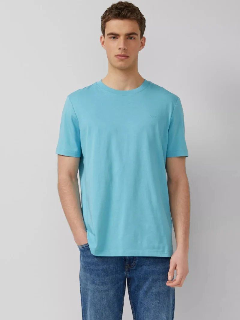 s.Oliver Tricou barbati din bumbac, la baza gatului, Regular fit, Turcoaz (SELECTATI MARIMEA: M)