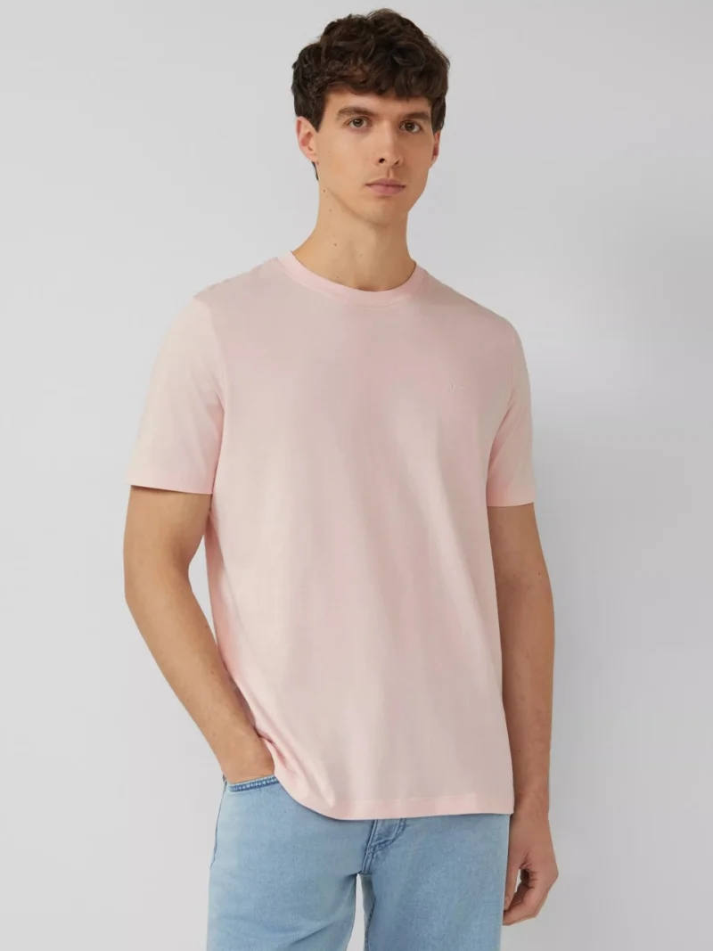s.Oliver Tricou barbati din bumbac, la baza gatului, Regular fit, Piersica (SELECTATI MARIMEA: L)