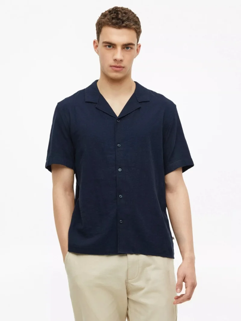 s.Oliver Camasa cu maneca scurta barbati, din bumbac, Resort fit, Bleumarin inchis (SELECTATI MARIMEA: L)