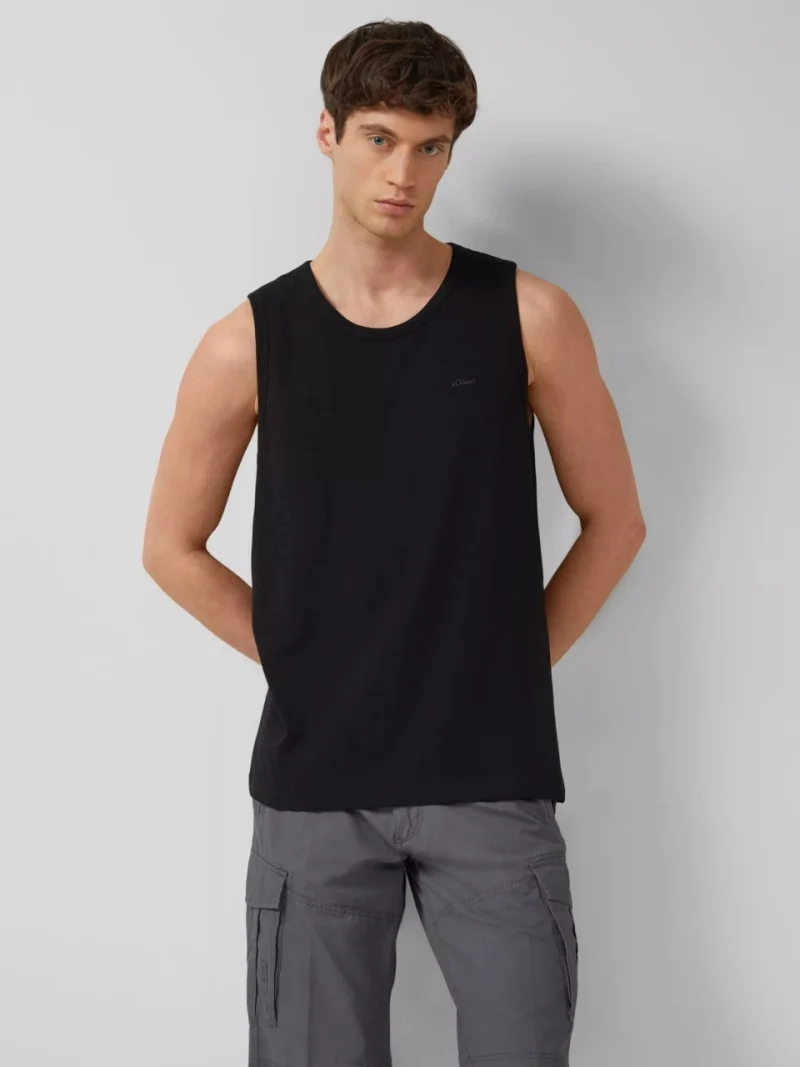 s.Oliver Tricou fara maneca barbati, din jerseu de bumbac, Regular fit, Negru (SELECTATI MARIMEA: S)