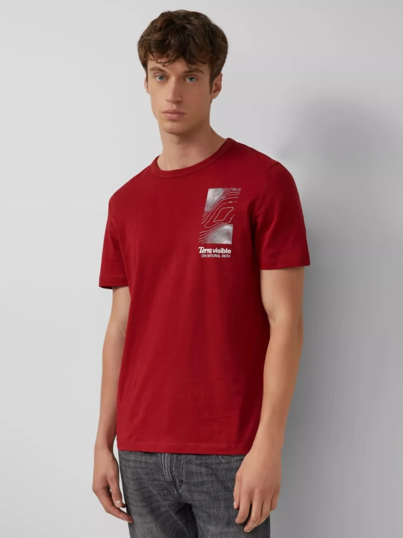 s.Oliver Tricou barbati cu imprimeu frontal, din bumbac, Regular fit, Rosu (SELECTATI MARIMEA: S)