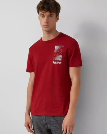 s.Oliver Tricou barbati cu imprimeu frontal, din bumbac, Regular fit, Rosu (SELECTATI MARIMEA: S)