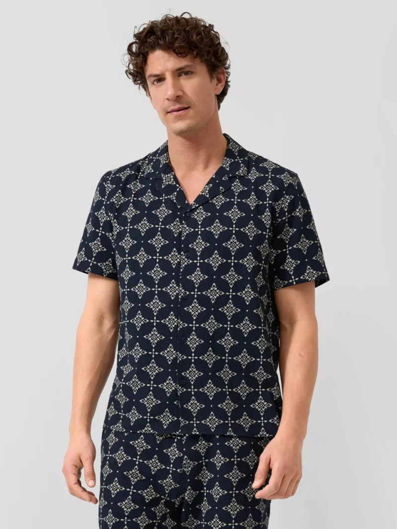 s.Oliver Camasa cu maneca scurta barbati, din bumbac, cu imprimeu, Resort fit, Bleumarin inchis (SELECTATI MARIMEA: S)