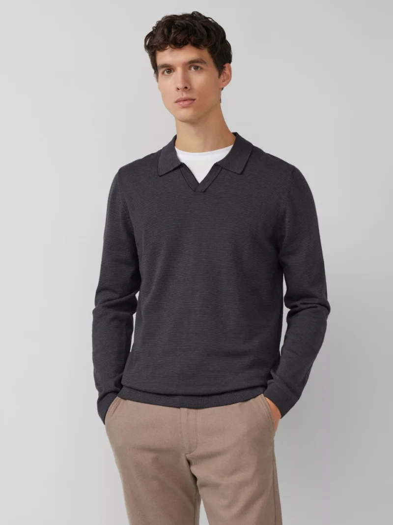 s.Oliver Pulover barbati cu guler polo, din bumbac, Regular fit, Negru (SELECTATI MARIMEA: S)